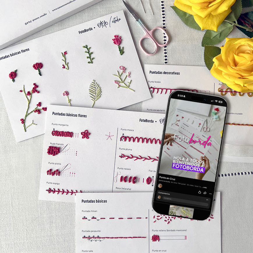 Kit digital bordado en papel – plantillas puntadas básicas descargables